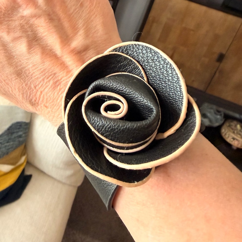 Black Faux Leather Rose Bracelet